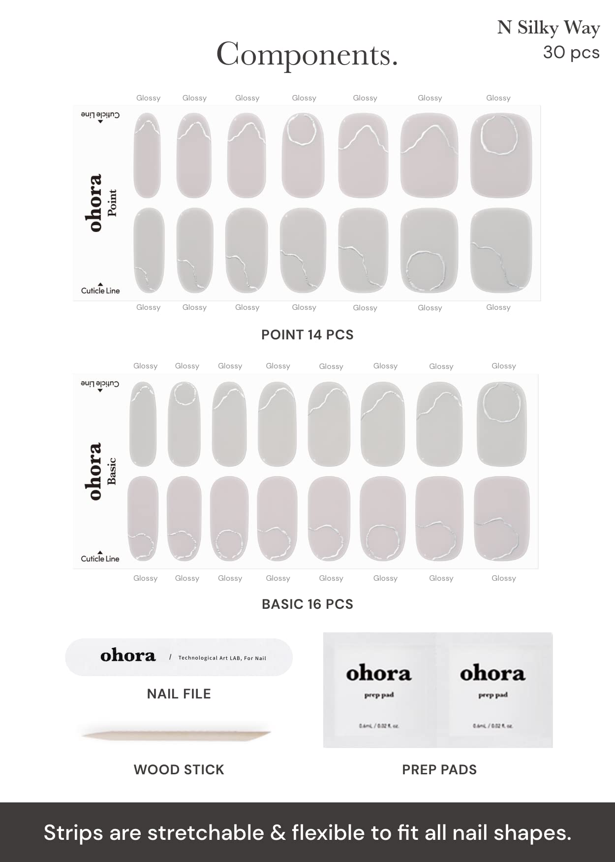 ohora N Silky Way shape-fit closeup shows 60% pre-cured gel for versatile sizing.