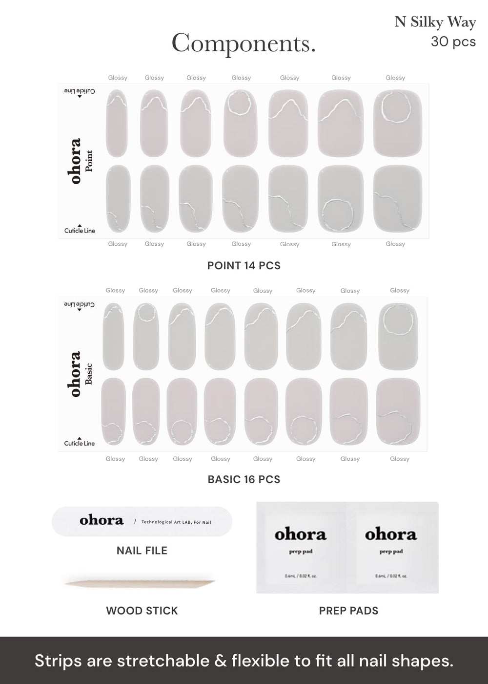 ohora N Silky Way shape-fit closeup shows 60% pre-cured gel for versatile sizing.