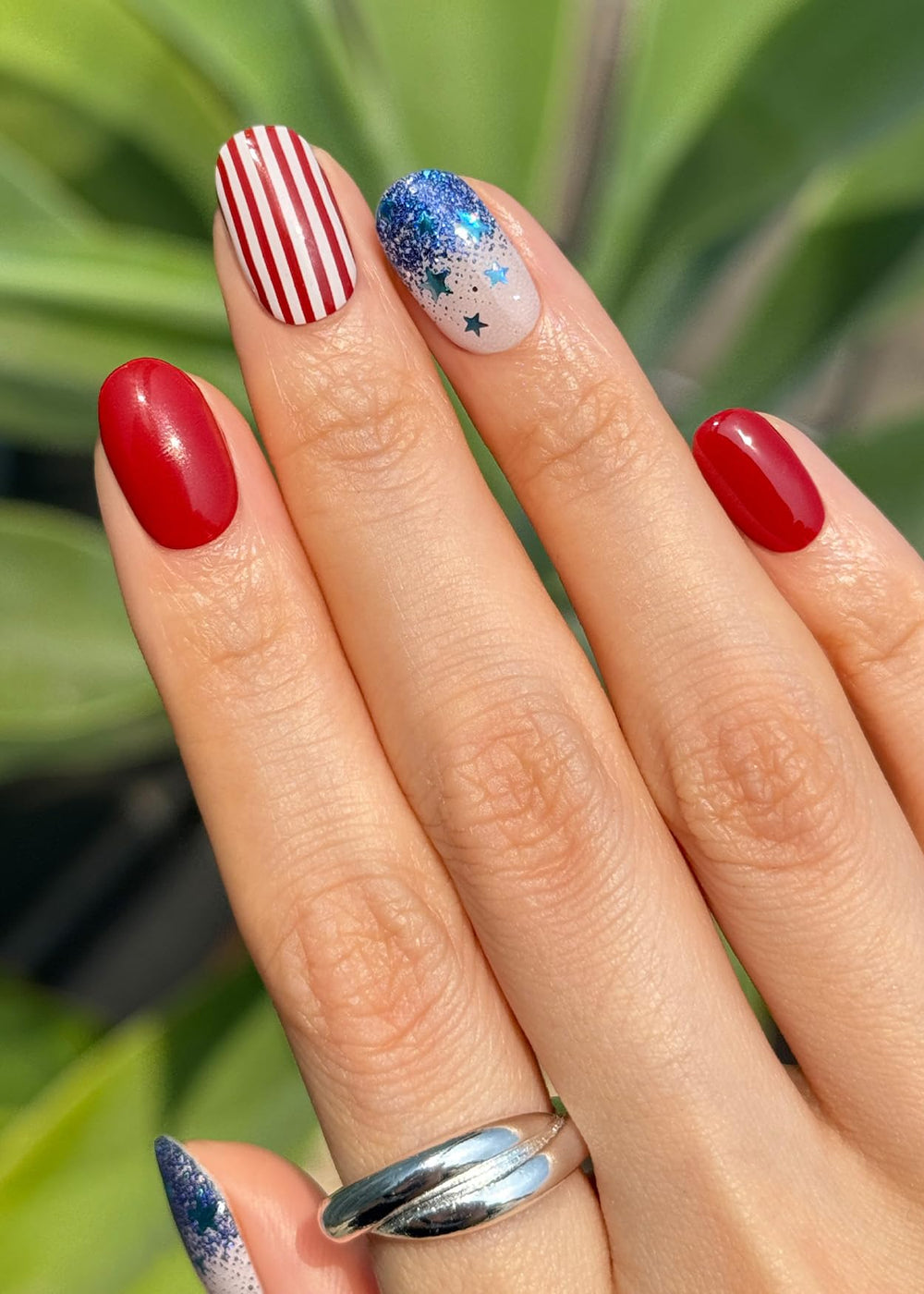ohora N Spangled Burst nail wraps close-up showing flexible, ready-to-apply strips