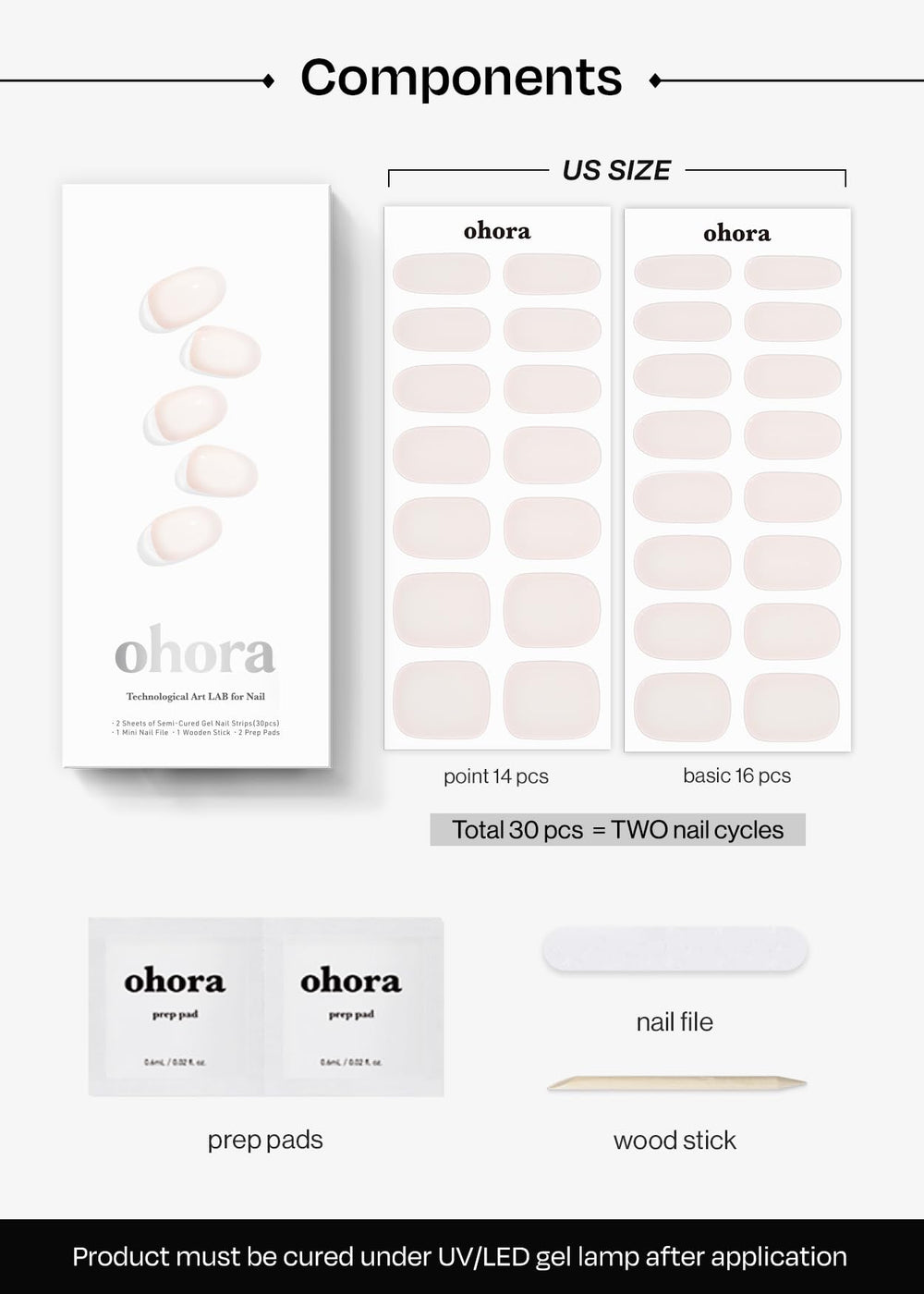 ohora prep pads and file included with Coconut Jelly strips for smoother prep.