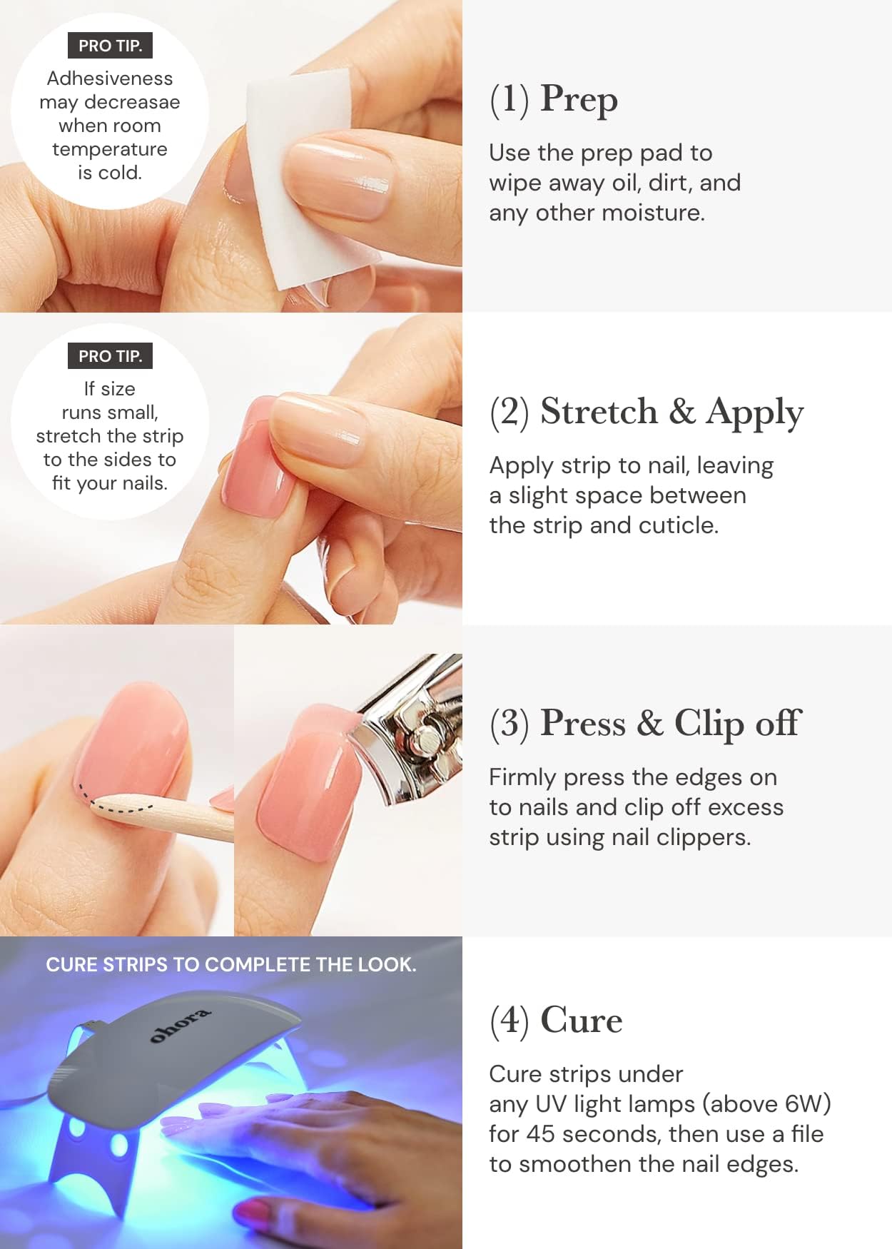 ohora nail strips duo prep pads file stick provide setup for precise fit.