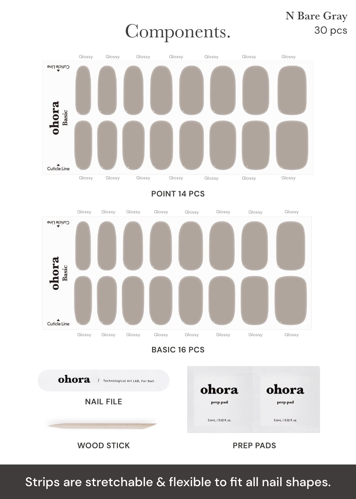 ohora nail strips N Bare Gray application kit includes prep pads and tools