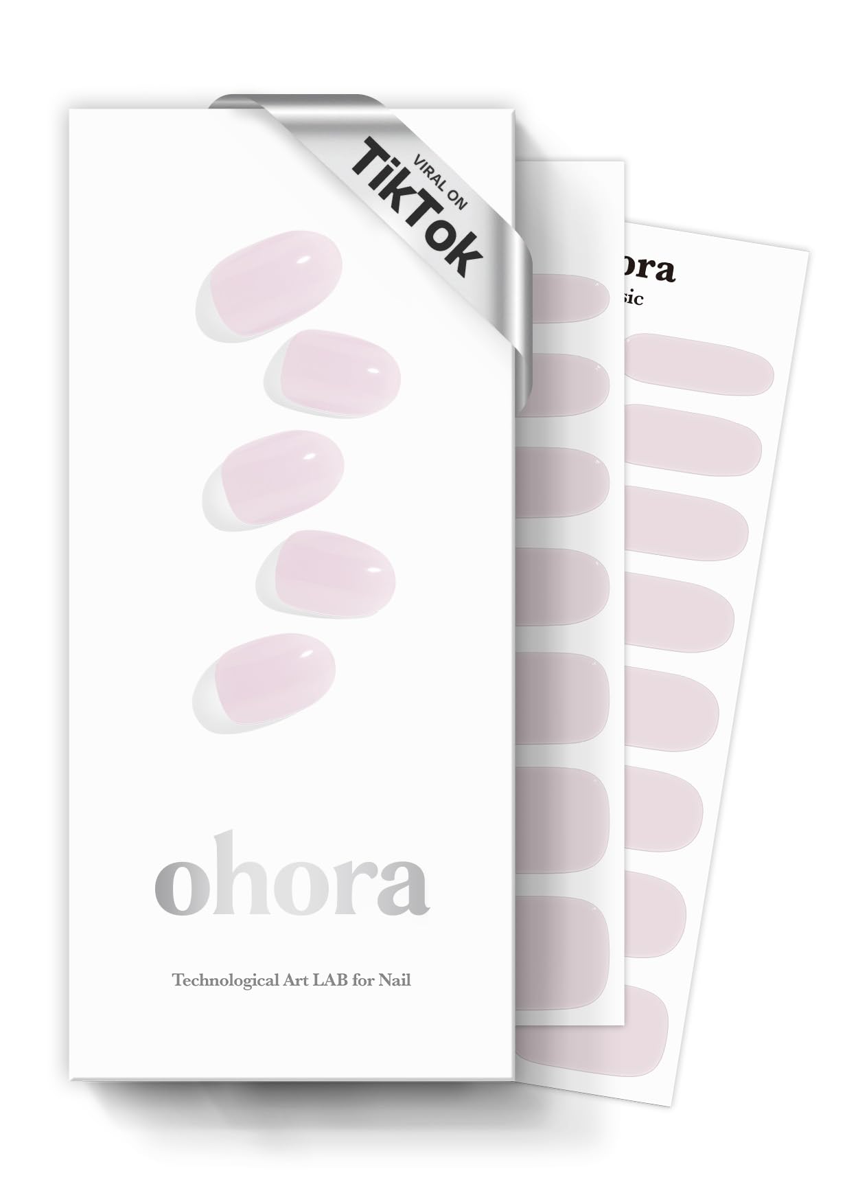 ohora nail strips N Bare Pink box front, convenient at-home manicure kit.