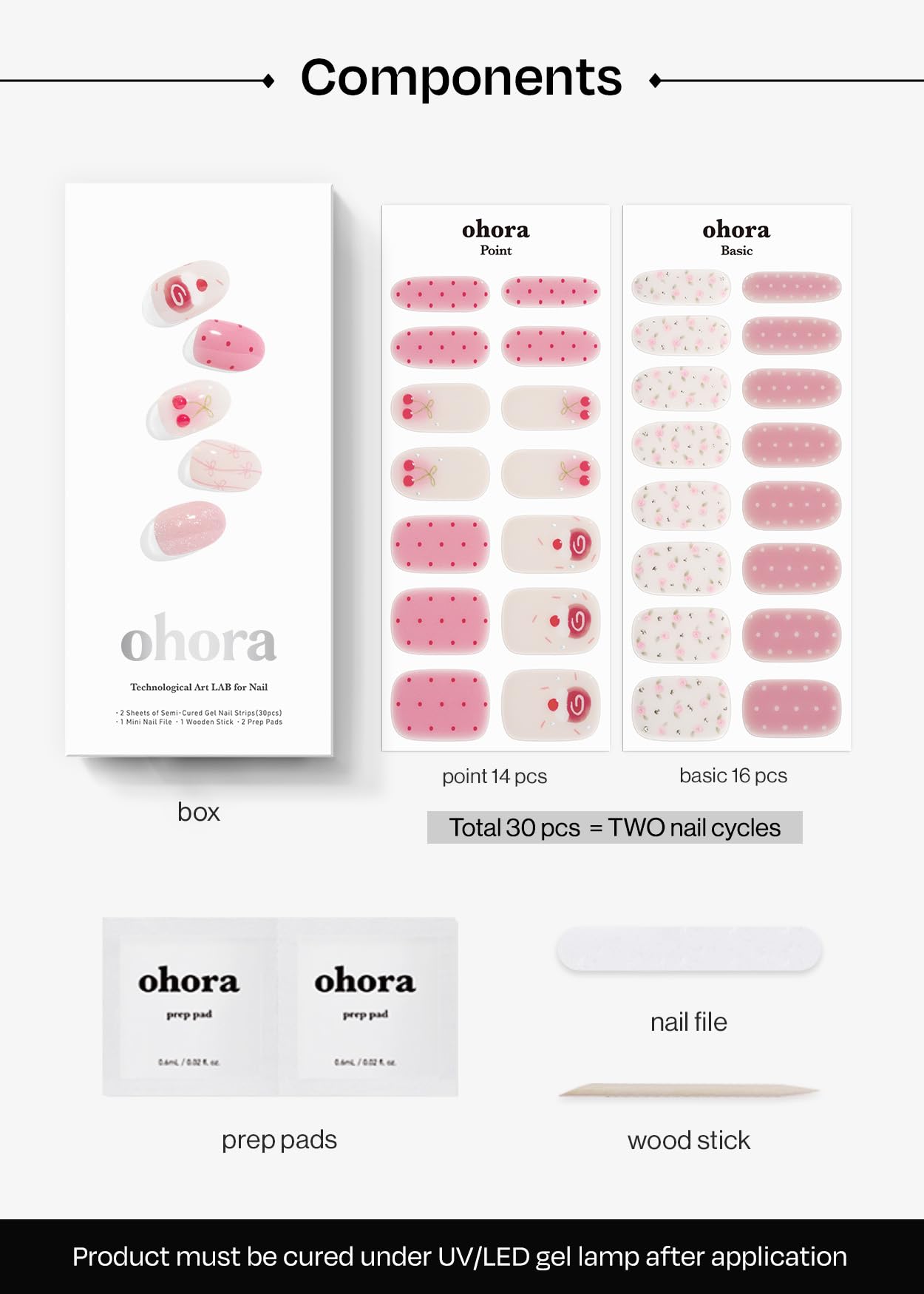 ohora nail strips packaging swatches shows color variety and fit options