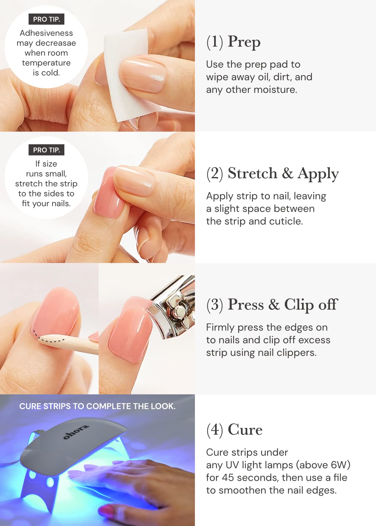 ohora nail strips N Bare Gray waterproof top gel for extended wear