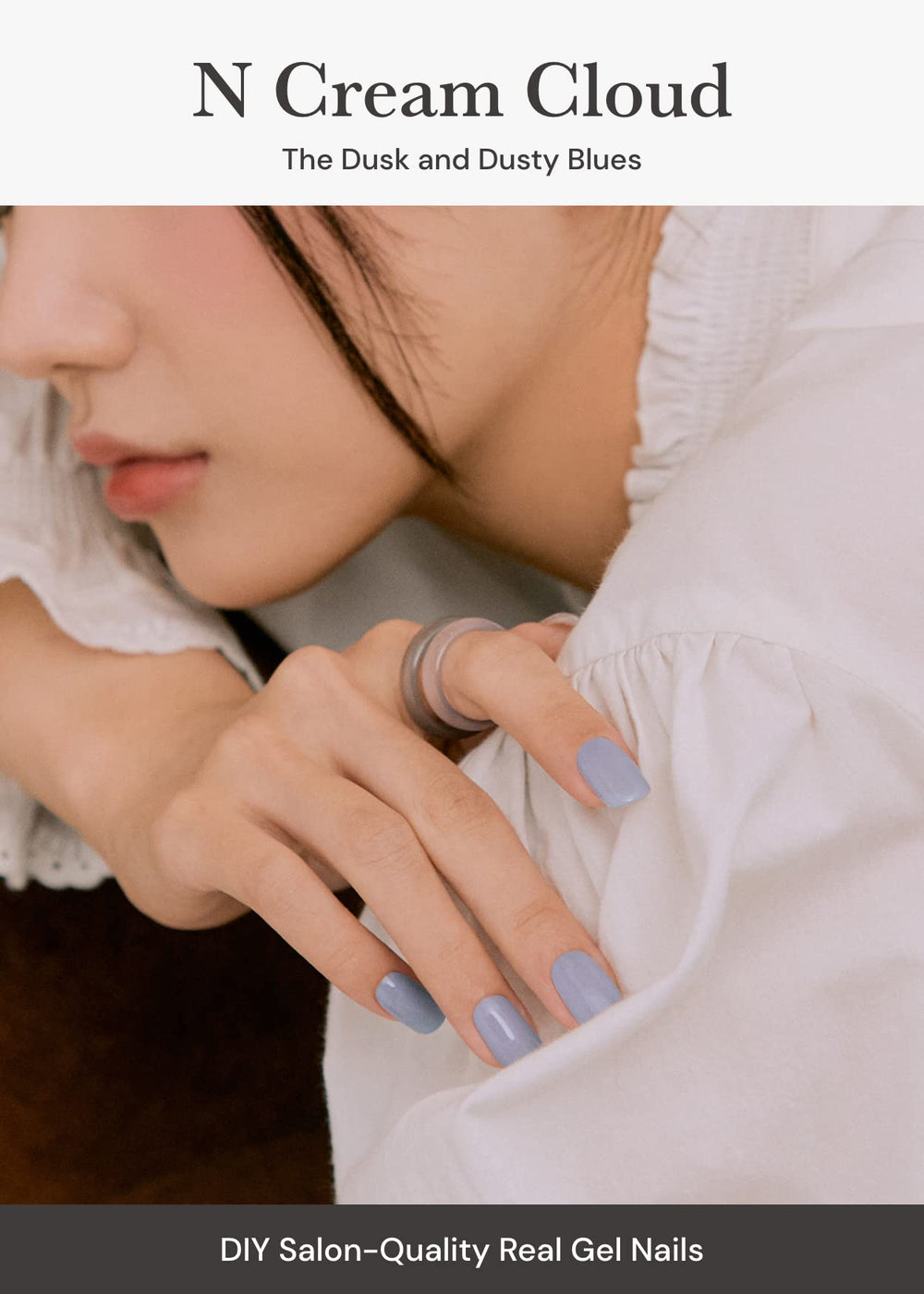 Solid purple N Cream Cloud nail wrap on nail for long-lasting shine.