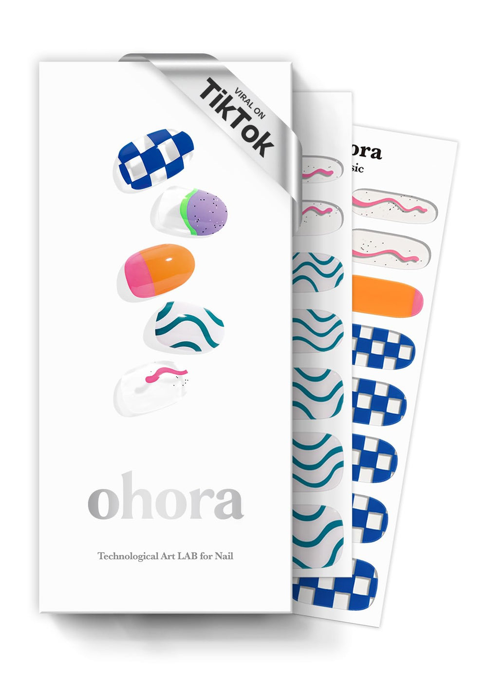 ohora N Snatched blue pattern wraps pack offers quick, stylish nails with long wear.