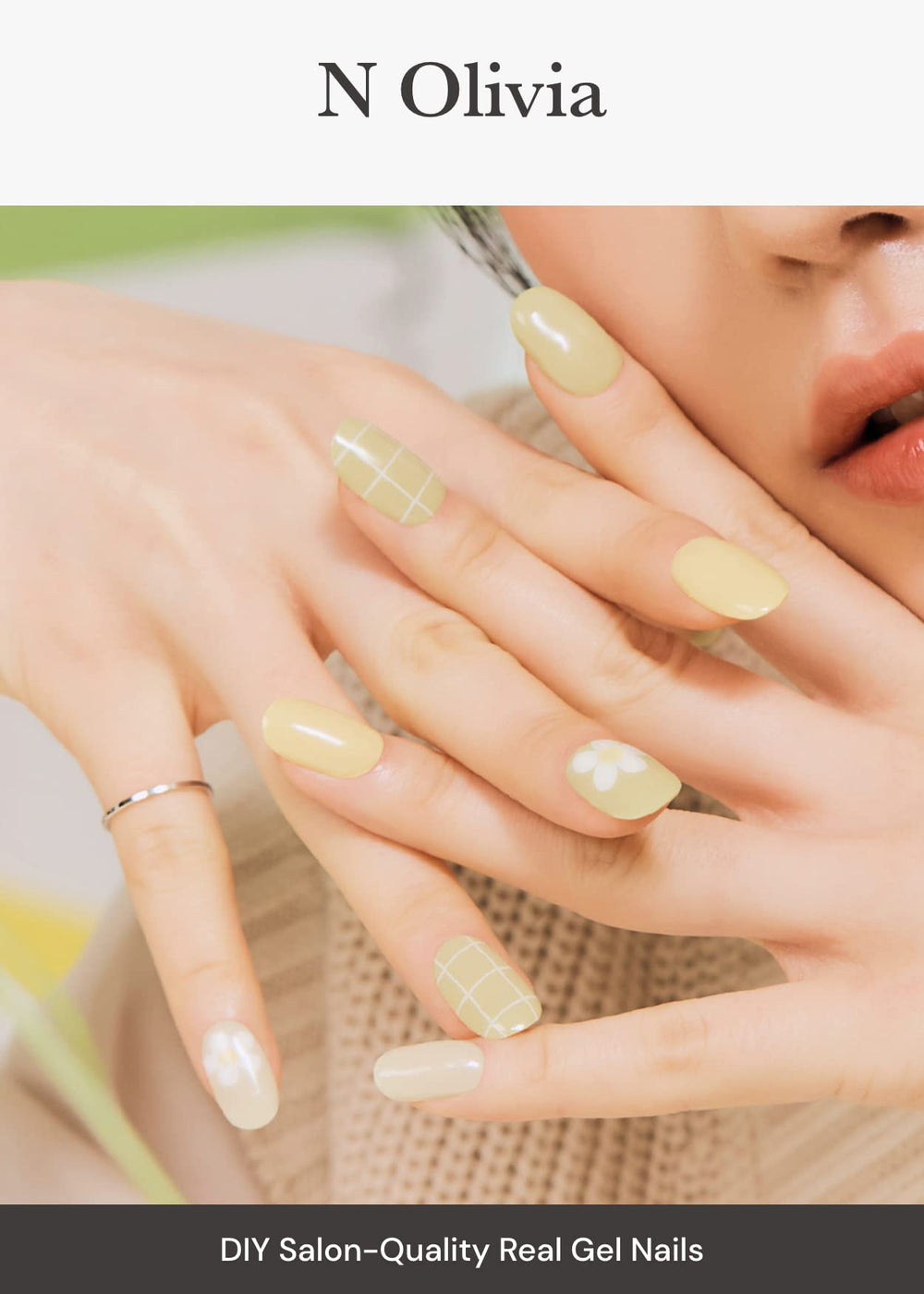 ohora olive-pattern nail strips application demo for quick, easy at-home nails
