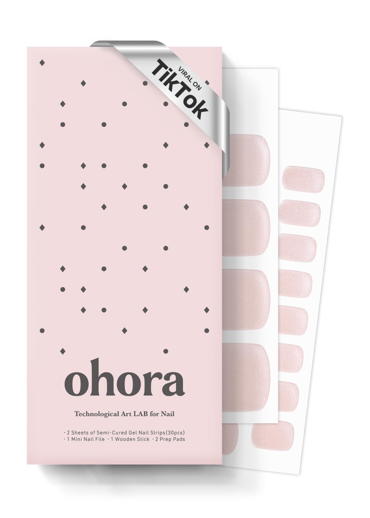 Ohora P Glassy packaging closeup showing complete gel pedi strips kit for at-home use.