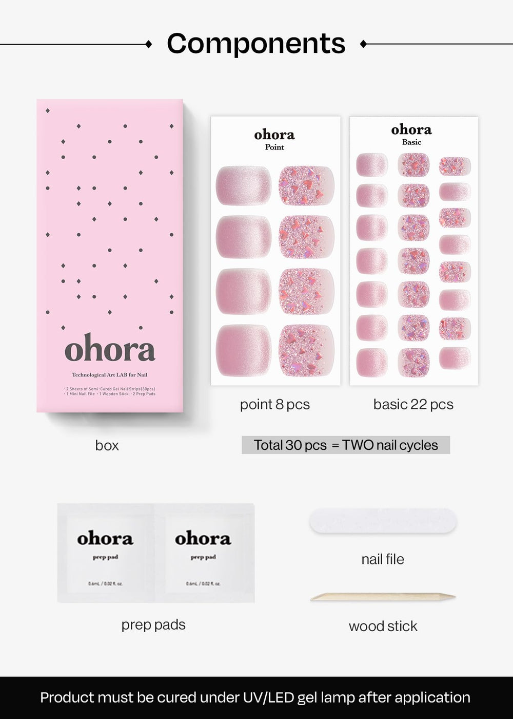 Ohora P Heart Glimmer vegan-friendly wraps emphasize cruelty-free nail care.