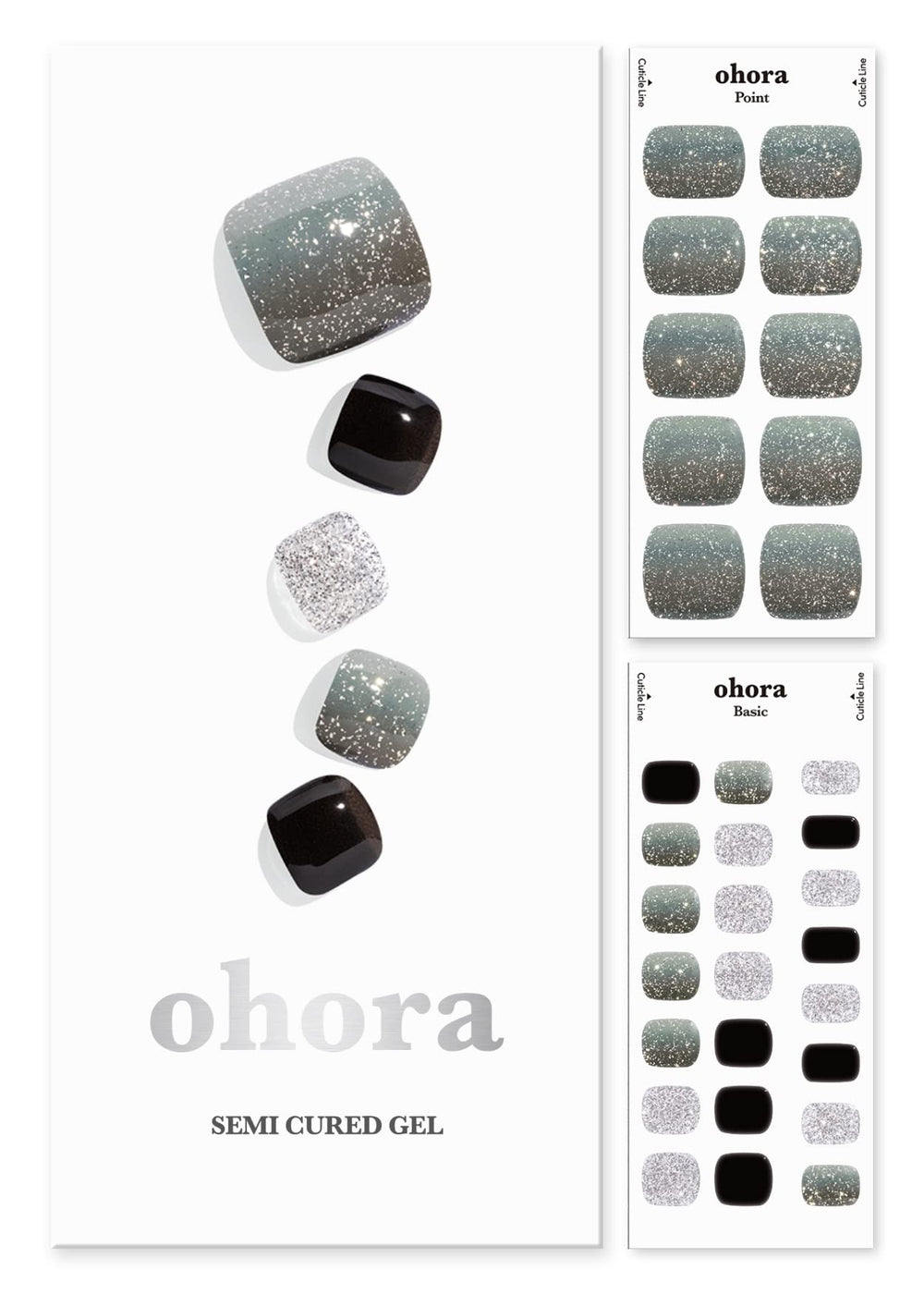 ohora Semi Cured Gel Pedi Strips P Caviar box closeup for at-home salon-quality nails