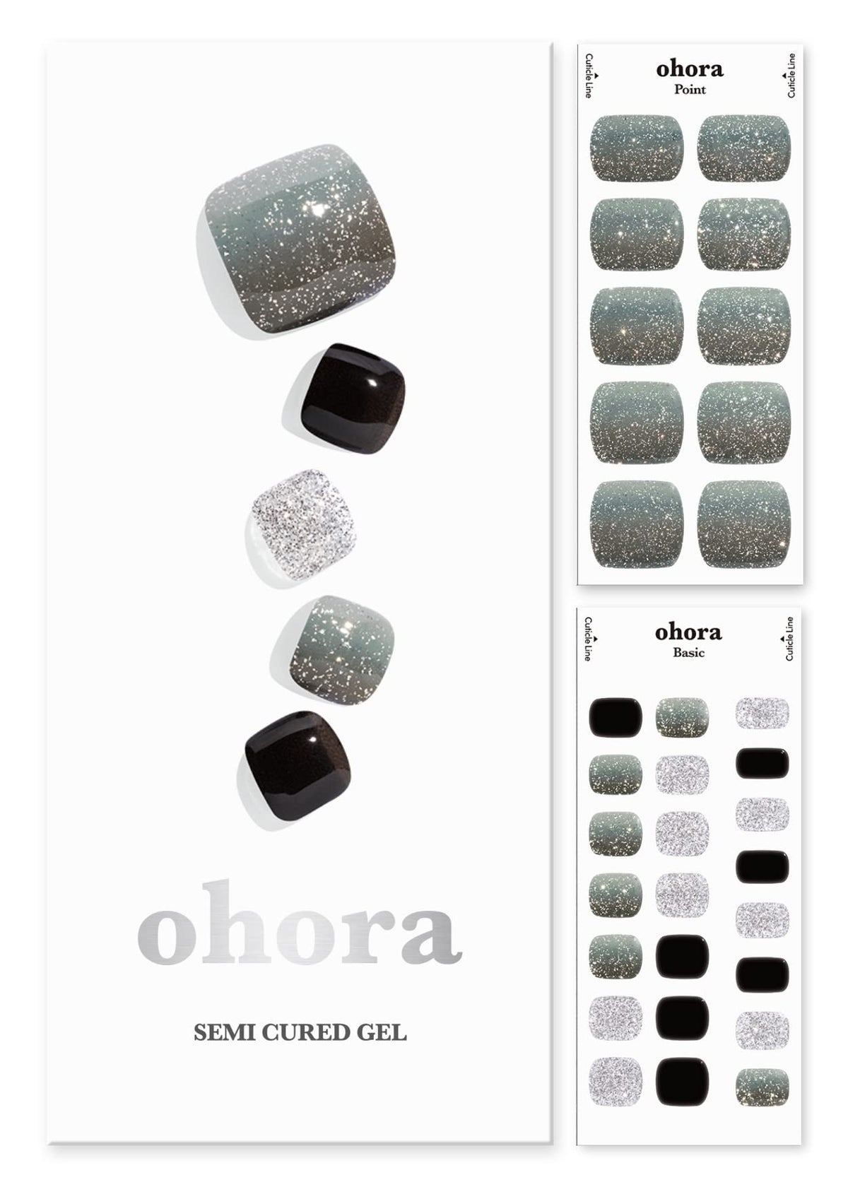 ohora Semi Cured Gel Pedi Strips P Caviar box closeup for at-home salon-quality nails