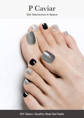 ohora Semi Cured Gel Pedi Strips P Caviar nails application closeup showing quick, beginner-friendly nail art