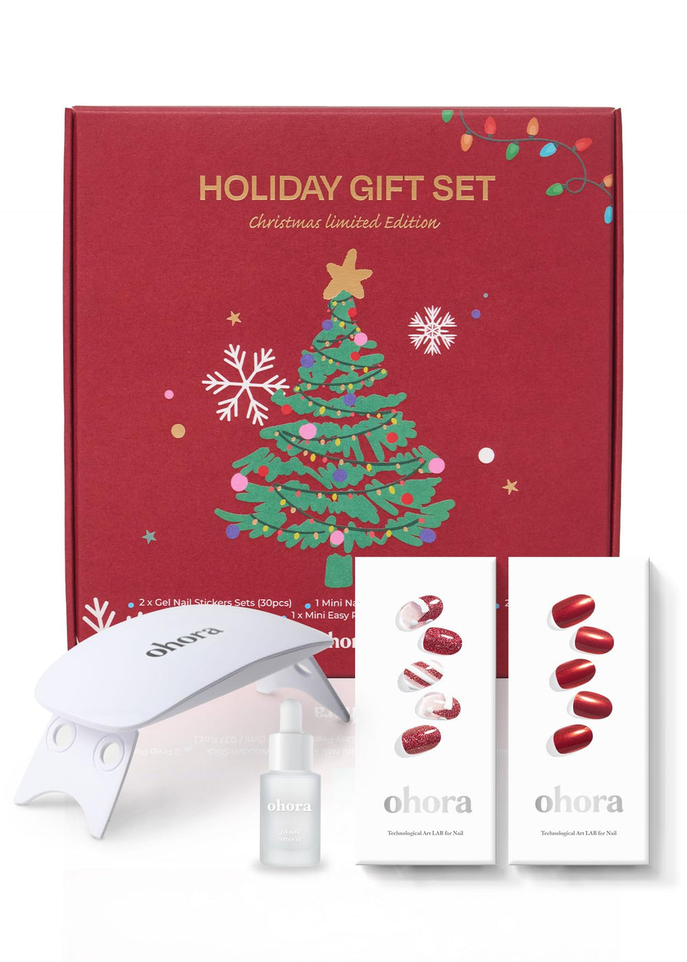 ohora Santa Cane nail wraps unboxing illustrating a complete kit for easy at-home manicures.