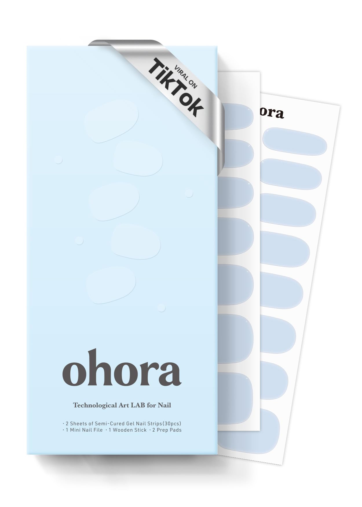ohora semi cured gel nail strips greyish blue box shows color and packaging