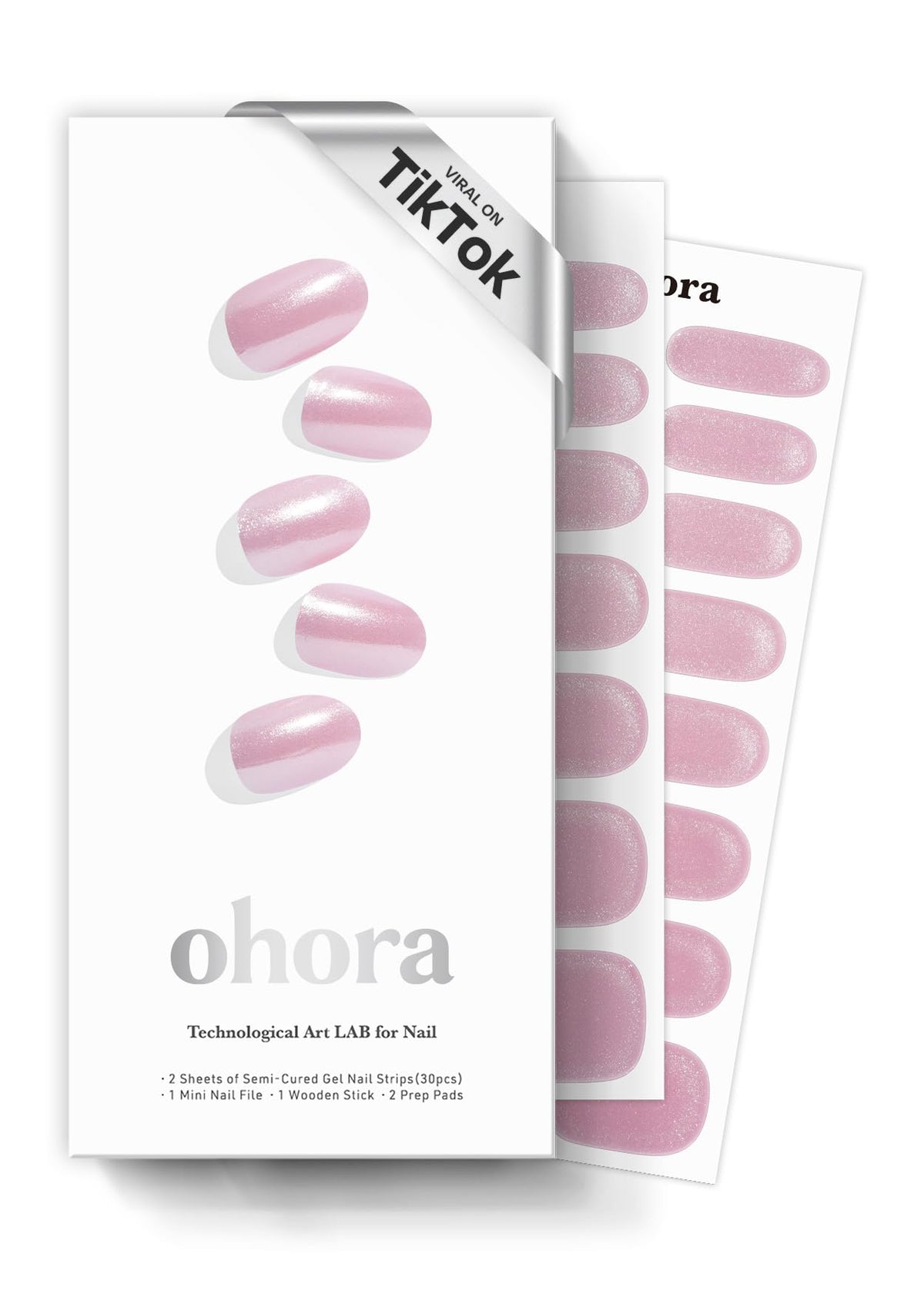 ohora semi-cured gel nail strips baby pink chrome packaging for at-home salon results