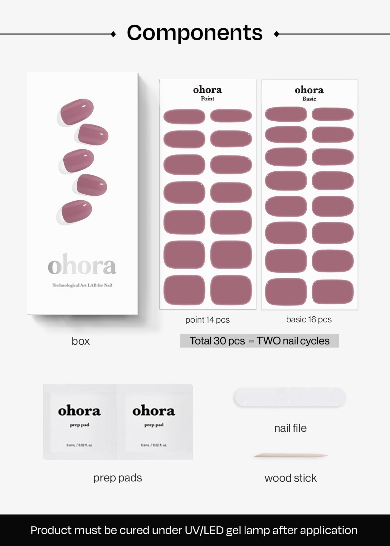 ohhora semi cured gel nail strips n bare plum includes prep pads file and stick for complete toolkit