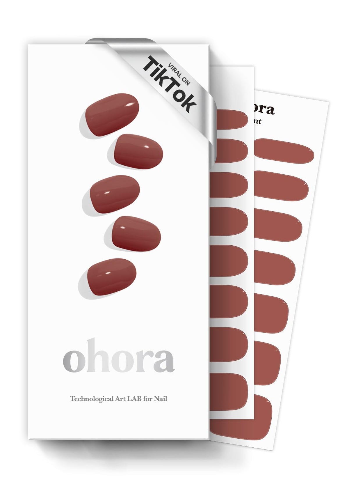 ohora semi-cured gel nail strips n brick box demonstrates a complete kit for home manicure.