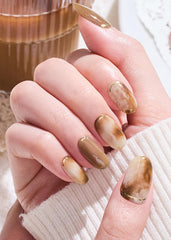 Ohora N Cafe Creme gel nail strips application steps for quick at-home manicure.