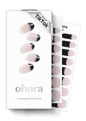 ohora semi-cured gel nail strips in black N Chic French swatches for a bold at-home manicure