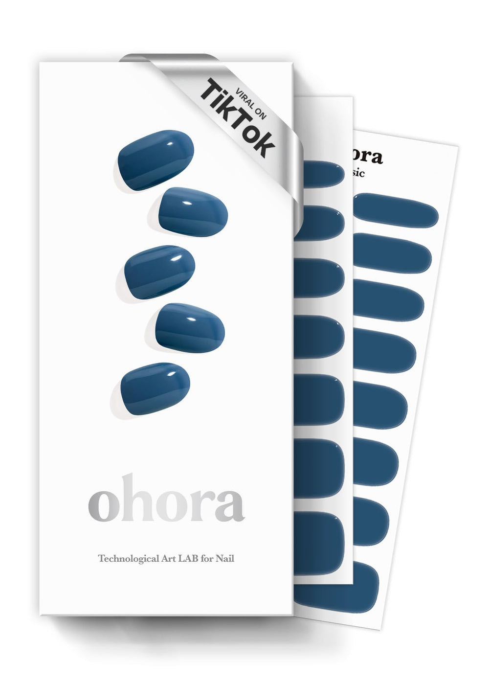 ohora semi cured gel nail strips n cream indigo box shows 30 wraps for versatile sizing.