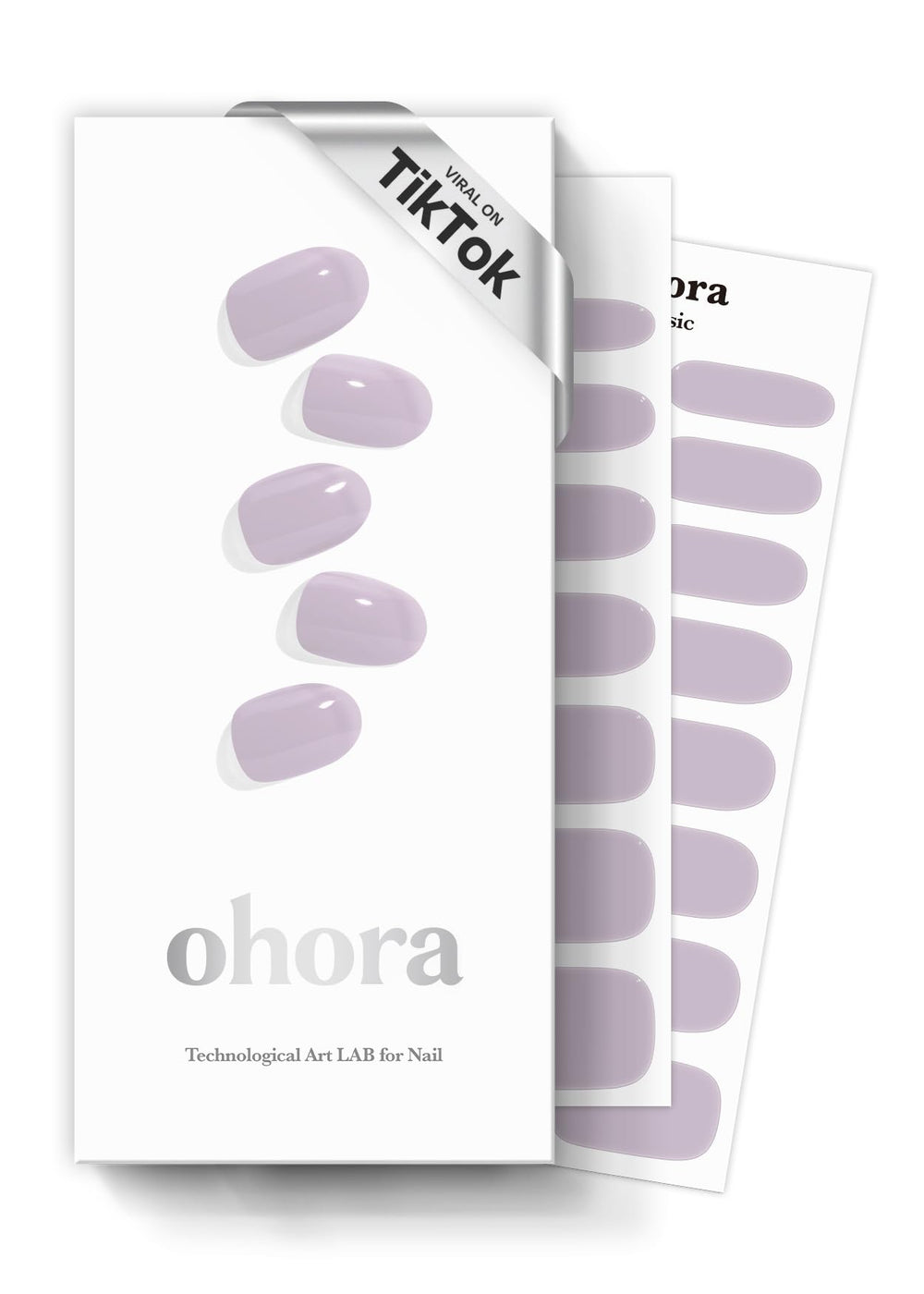 ohora Semi Cured Gel Nail Strips N Cream Lavender packaging with prep pads and tools for at-home nails