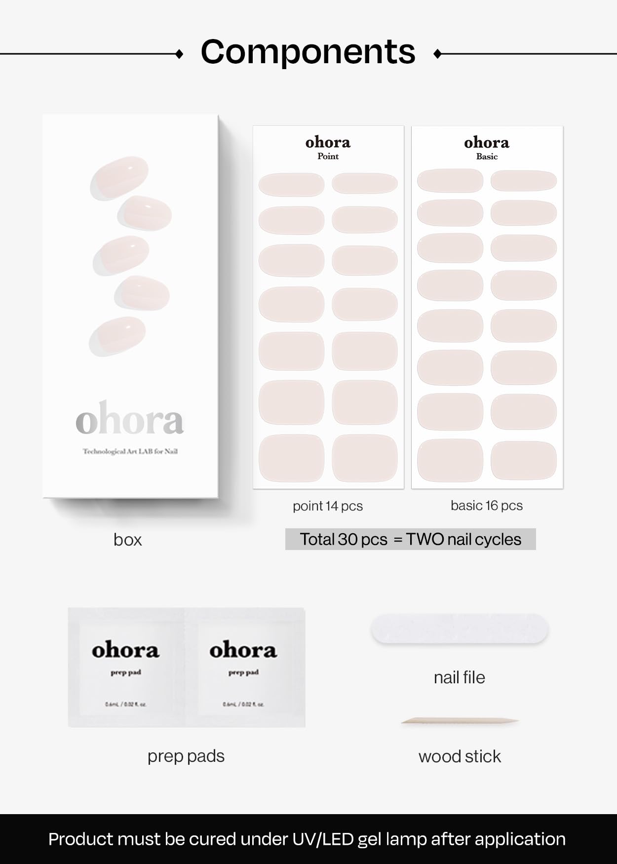 ohora semi cured gel nail strips n cream light includes nail file and wooden stick