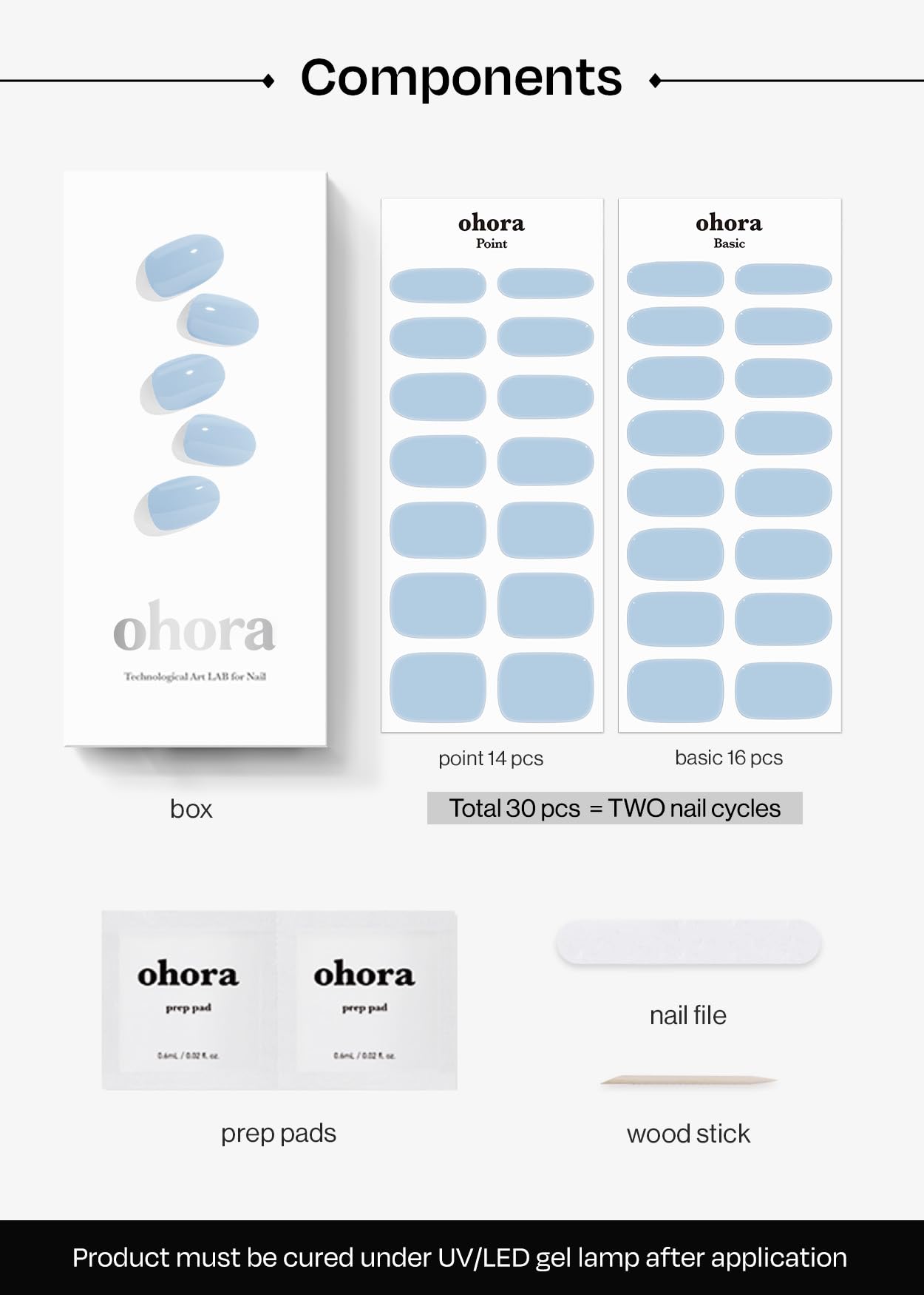 ohora N Cream Sky wraps with file and wooden stick for removal ease