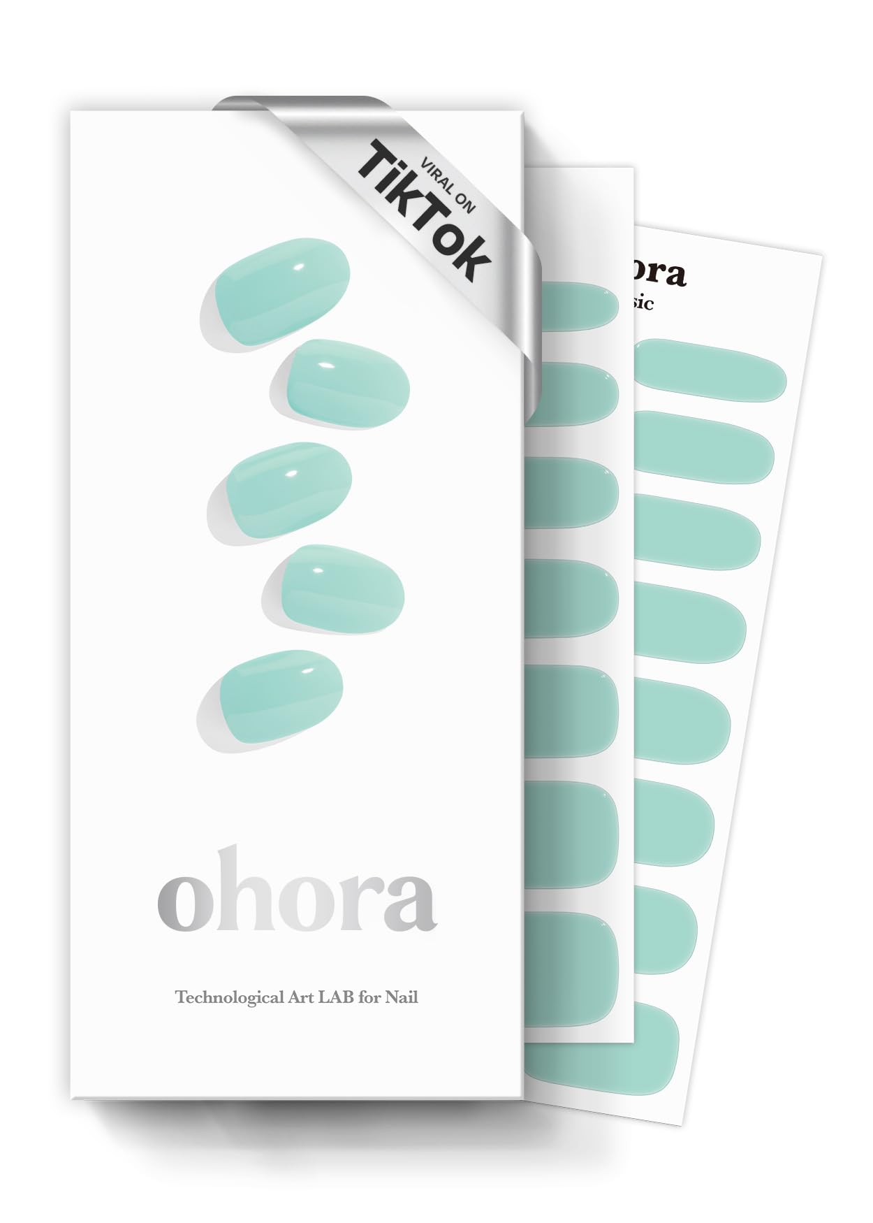 ohora Semi Cured Gel Nail Strips N Cream Window close-up shows glossy, salon-ready green nails