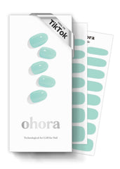 ohora Semi Cured Gel Nail Strips N Cream Window close-up shows glossy, salon-ready green nails