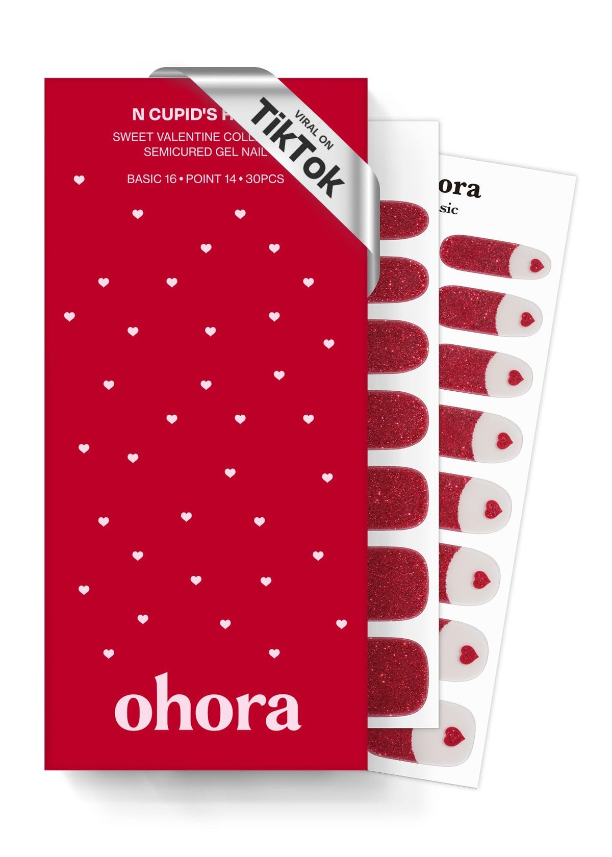 ohora semi cured gel nail strips N Cupid's Heart kit contents enable quick manicure