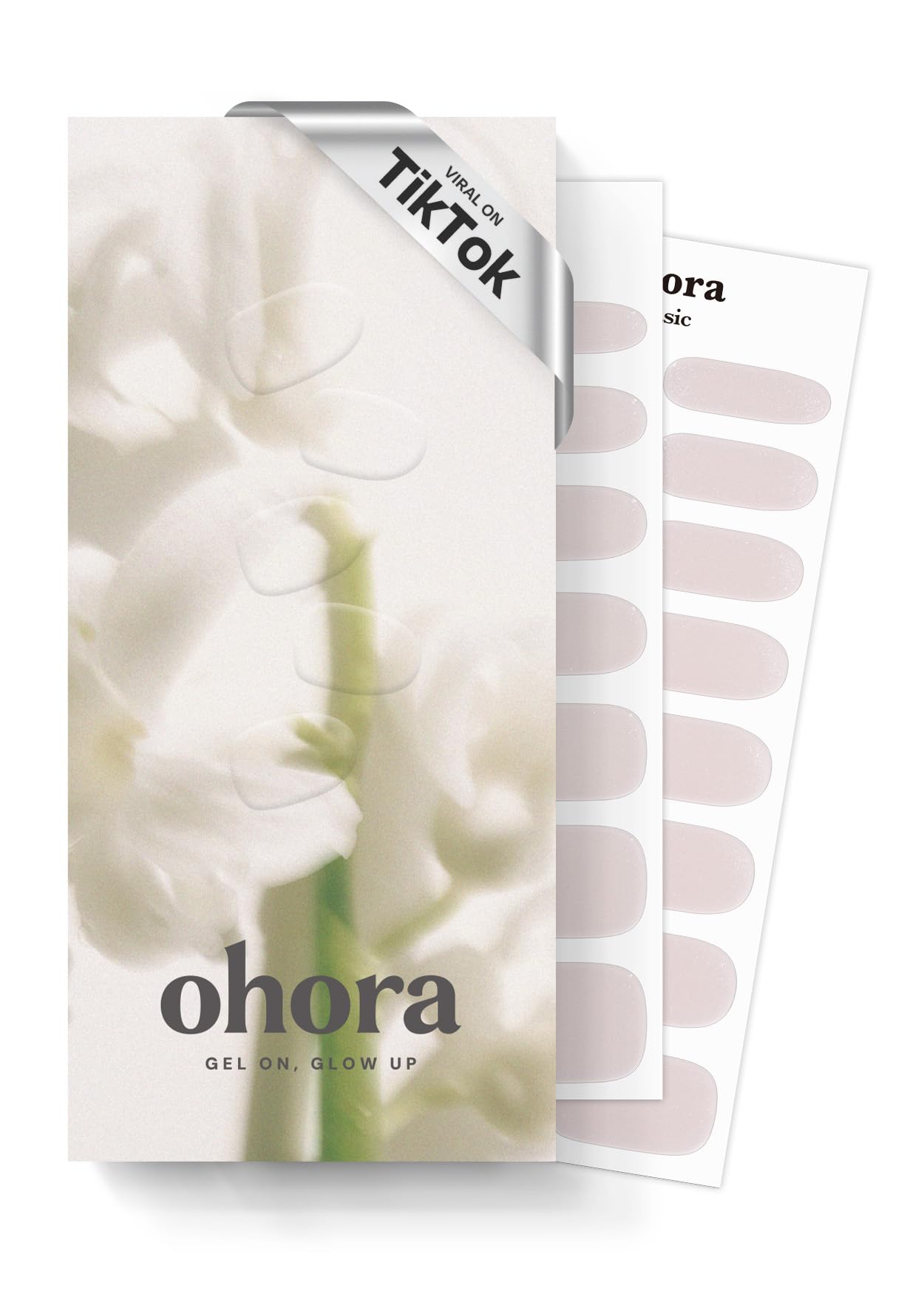 ohora Semi Cured Gel Nail Strips N Glazed Glow box includes complete kit for quick DIY salon-quality nails