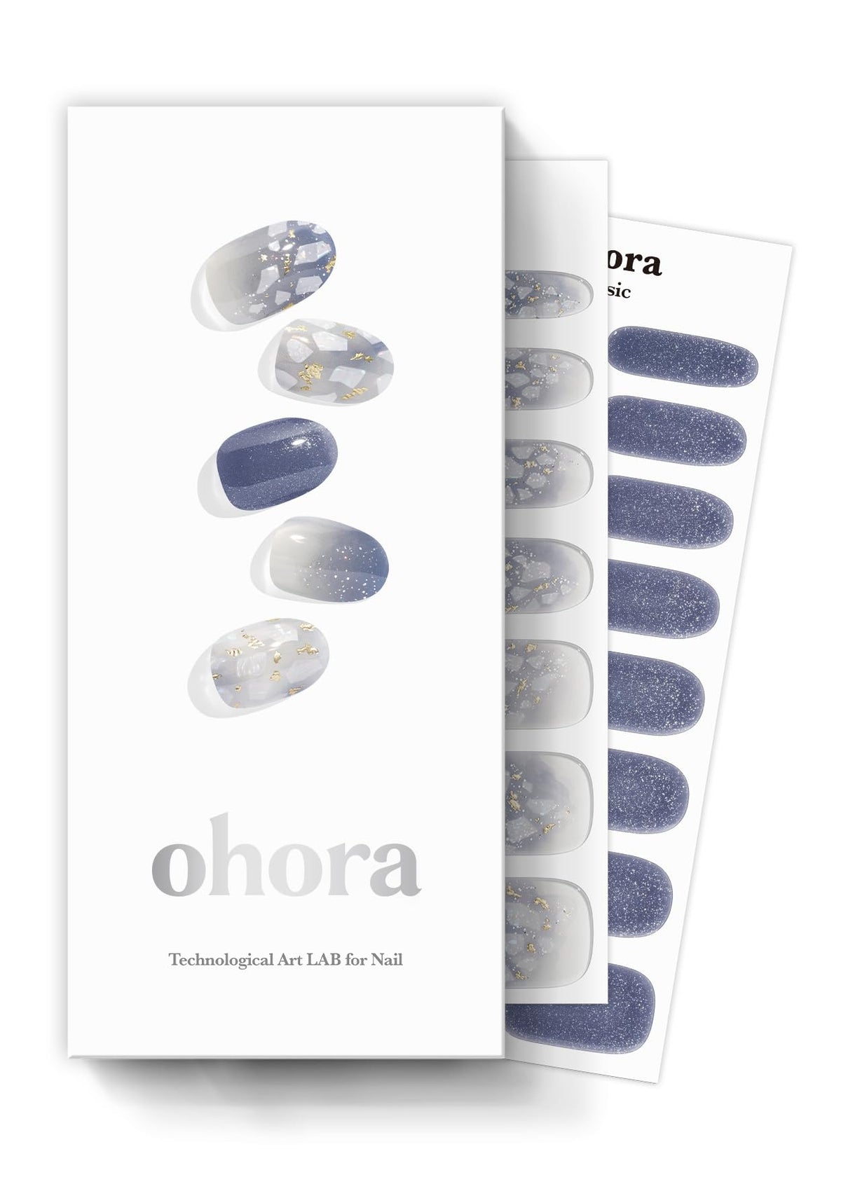 ohora semi-cured gel nail strips N Gleam Blue wraps with glitter for a flawless blue manicure