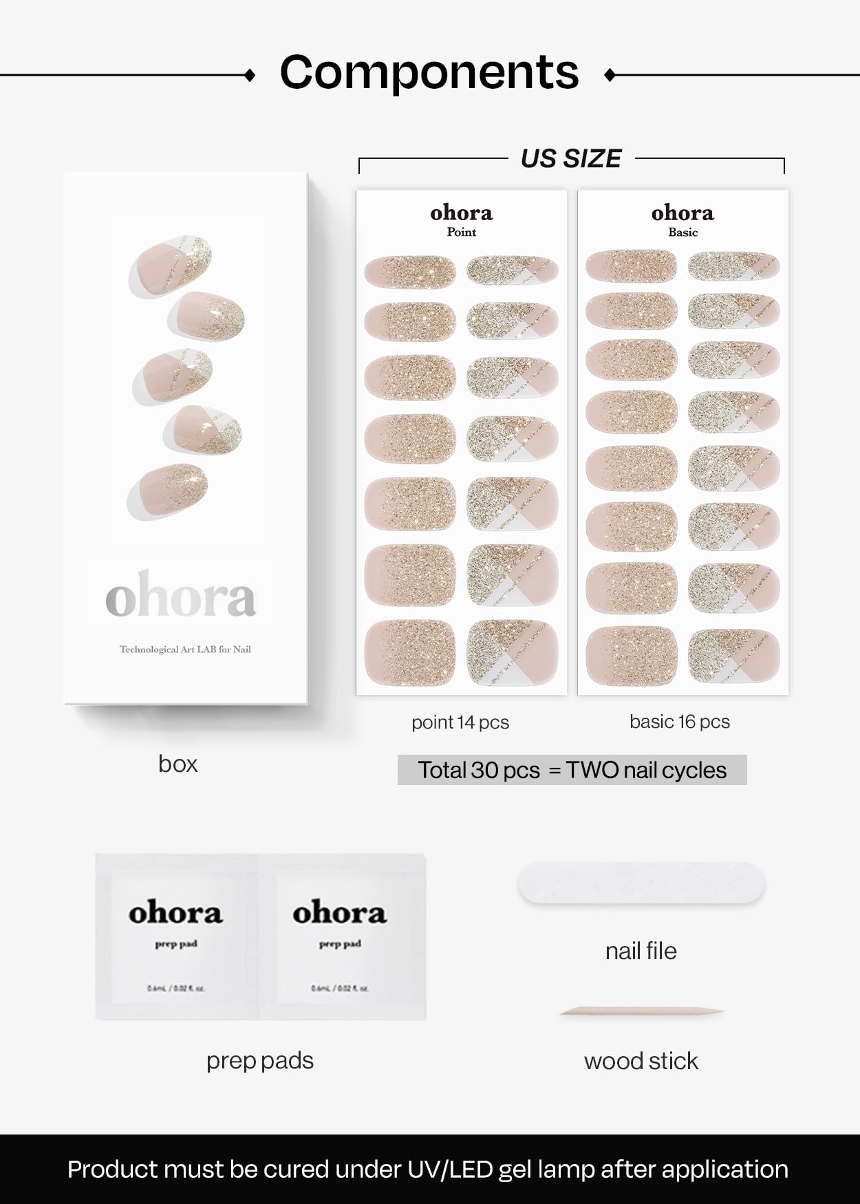 ohora Semi Cured Gel Nail Strips N Golden Glint cruelty-free vegan formula.