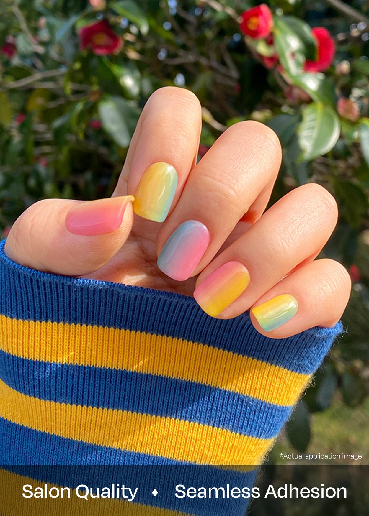 Ohora N Pastel Yellow Ombre cured under UV light yields durable salon-like finish.
