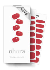 ohora semi cured gel nail strips N Tint Brick swatch showing long-lasting color up to 2 weeks.