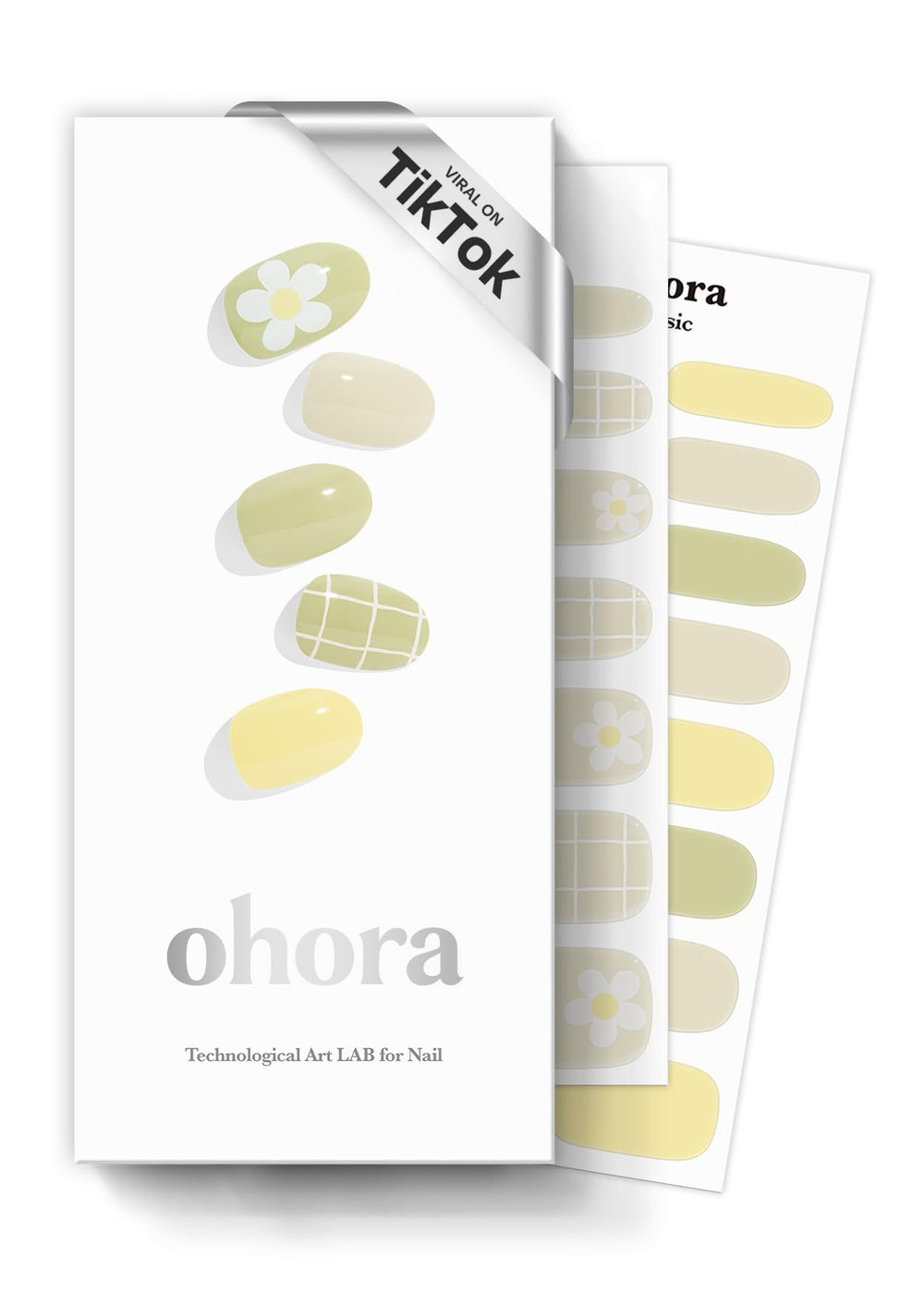 ohora semi-cured gel nail strips olive-pattern close-up shows durable salon-quality finish