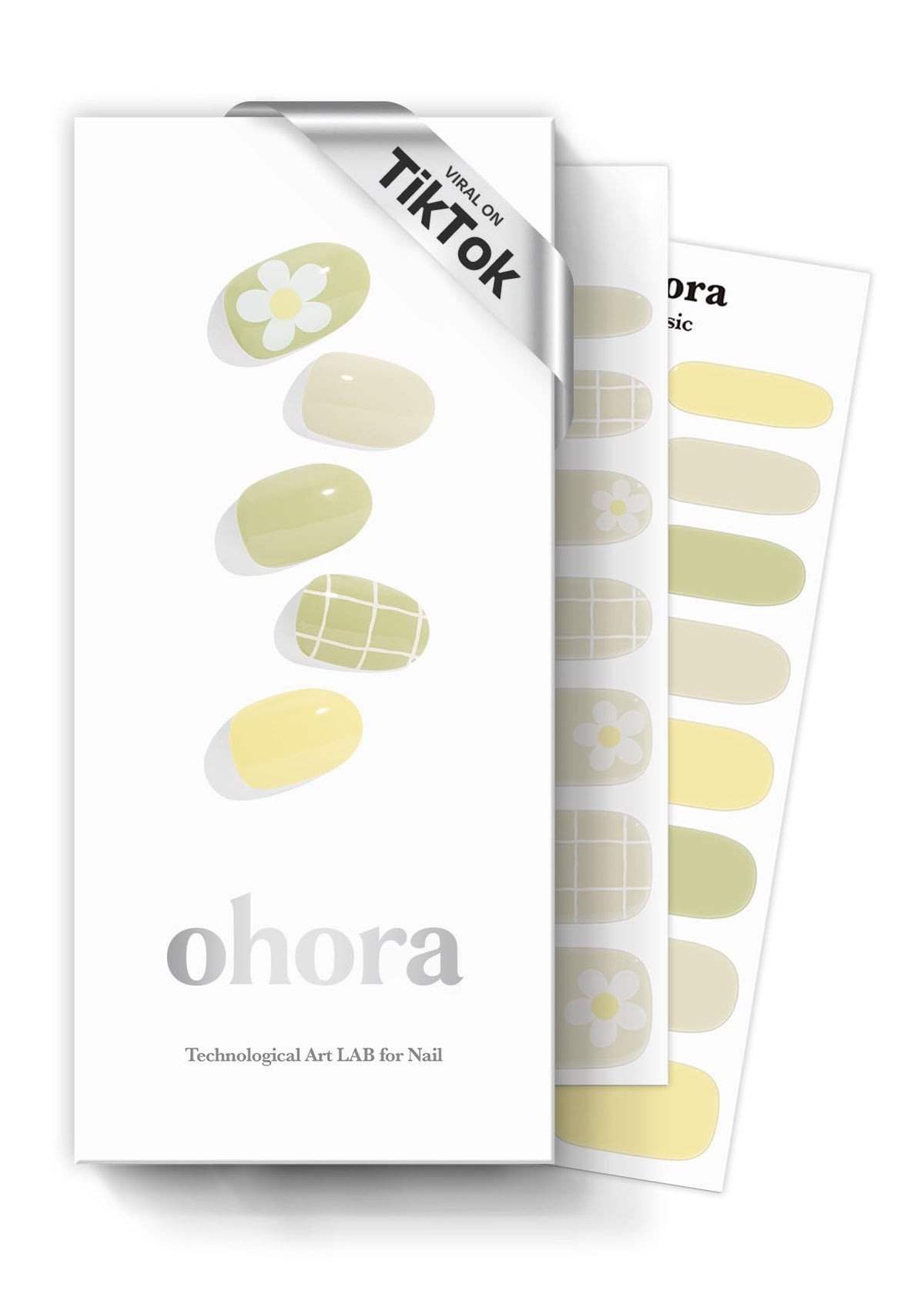 ohora semi-cured gel nail strips olive-pattern close-up shows durable salon-quality finish