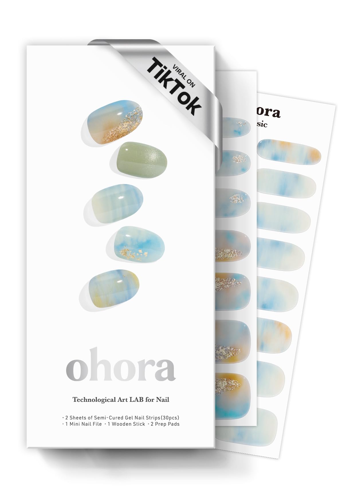 ohora Semi Cured Gel Nail Strips box showing complete set for salon-quality nails