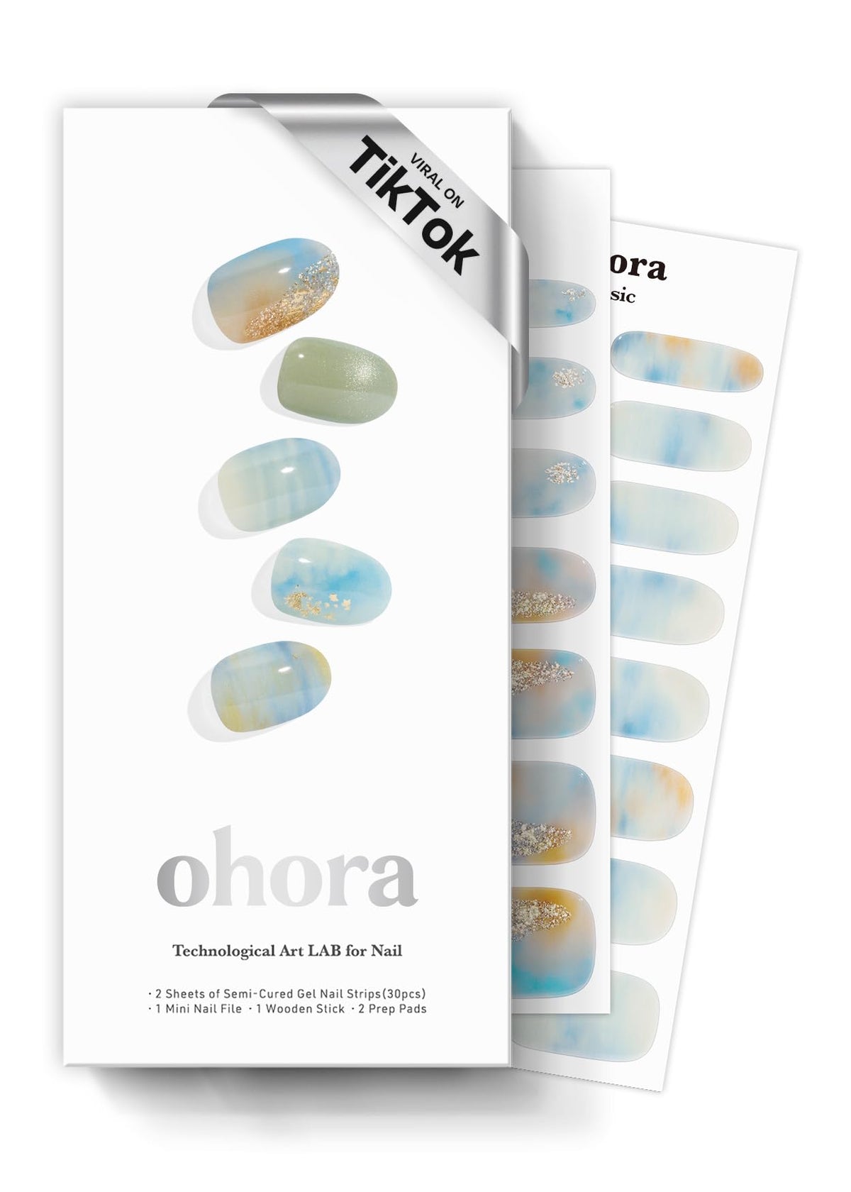 ohora Semi Cured Gel Nail Strips box showing complete set for salon-quality nails