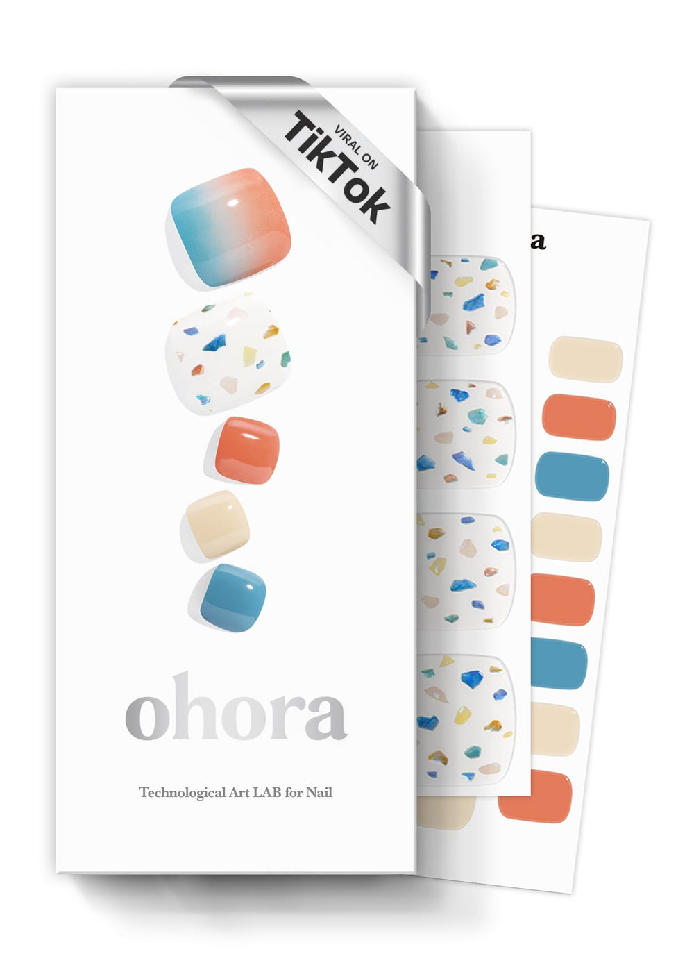 ohora Semi Cured Gel Pedi Strips in blue orange pattern for salon-like pedicure at home