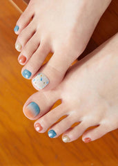 ohora Semi Cured Gel Pedi Strips blue orange pattern close-up showing bold design