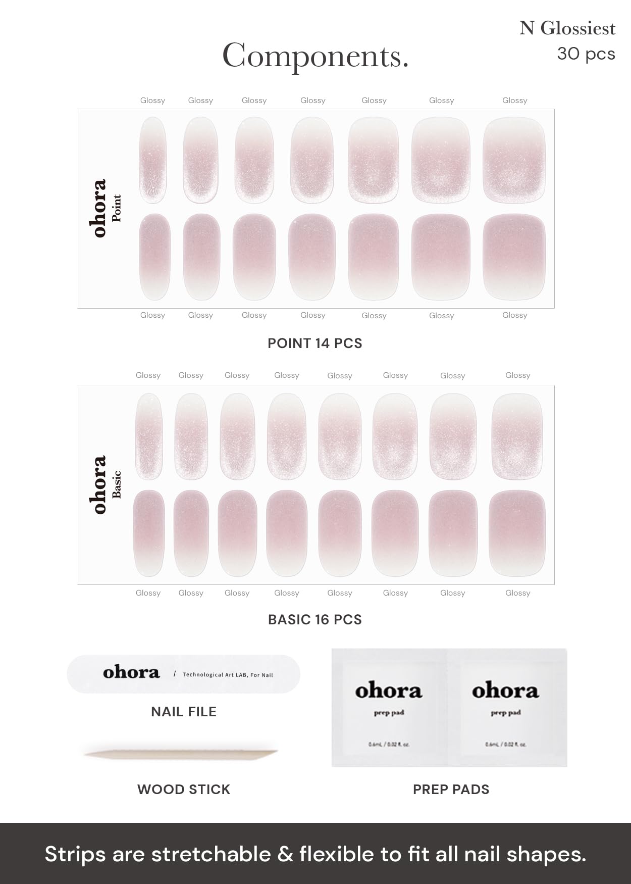 ohora Semi Cured Gel Nail Strips with included prep pads and tools for prep