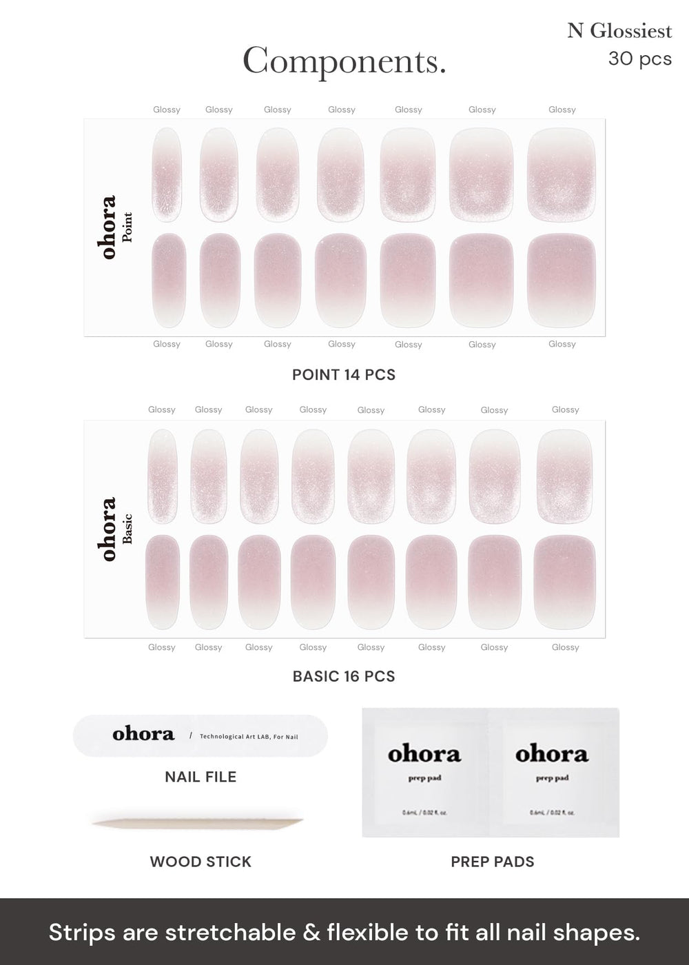 ohora Semi Cured Gel Nail Strips with included prep pads and tools for prep