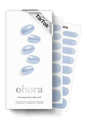 ohora semi cured gel nail strips light blue chrome closeup salon-grade finish
