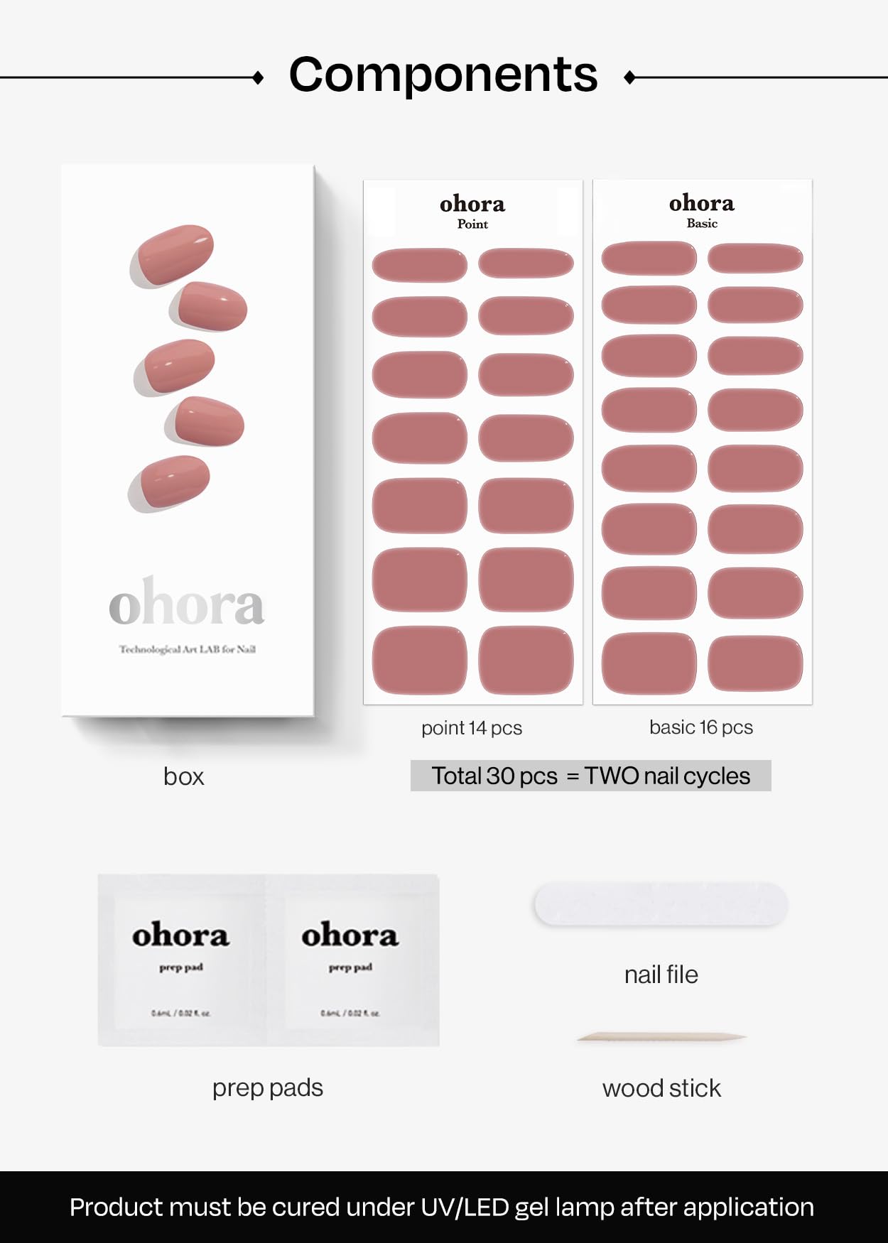 ohora Semi Cured Nail Strips N Ash Pink waterproof top gel layer close-up