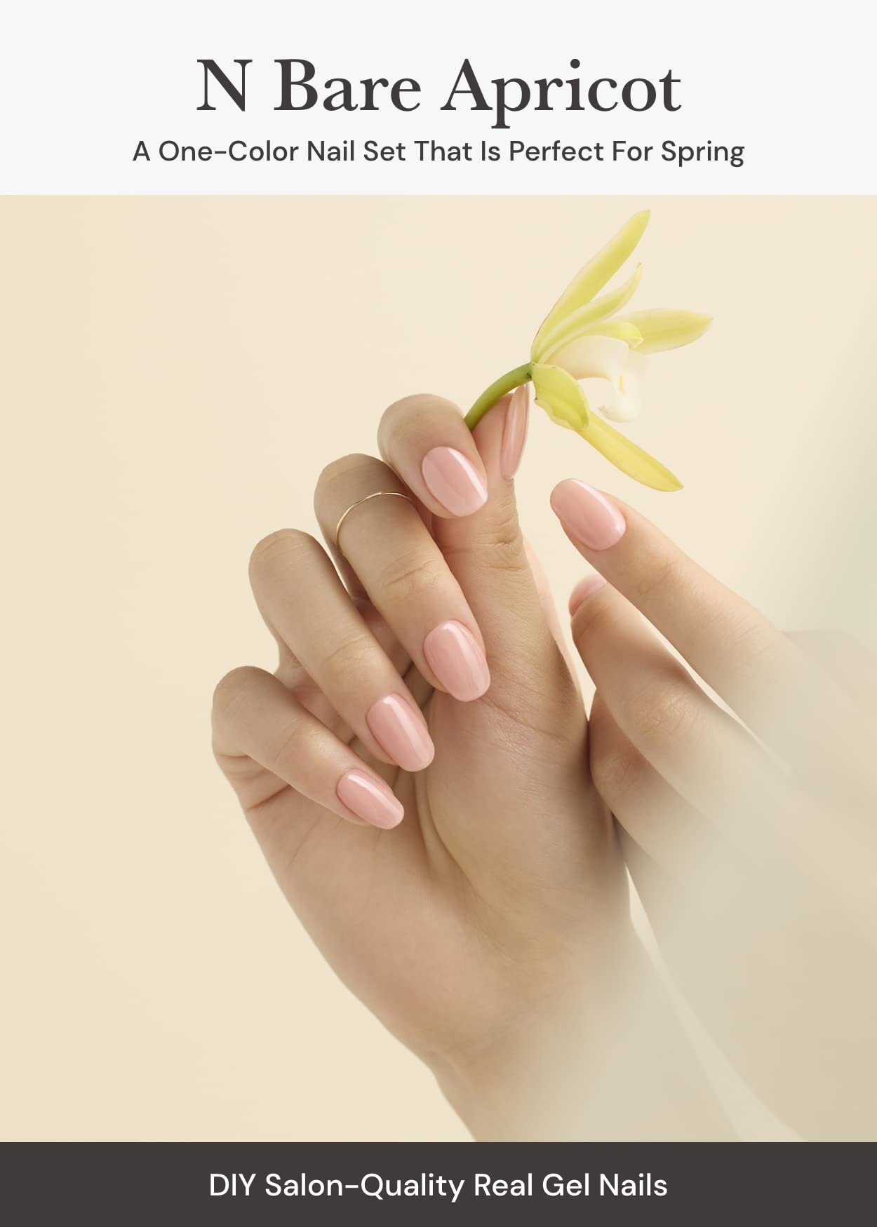 ohora Semi Cured Gel Nail Strips N Bare Apricot application on nails demonstrates easy at-home use.