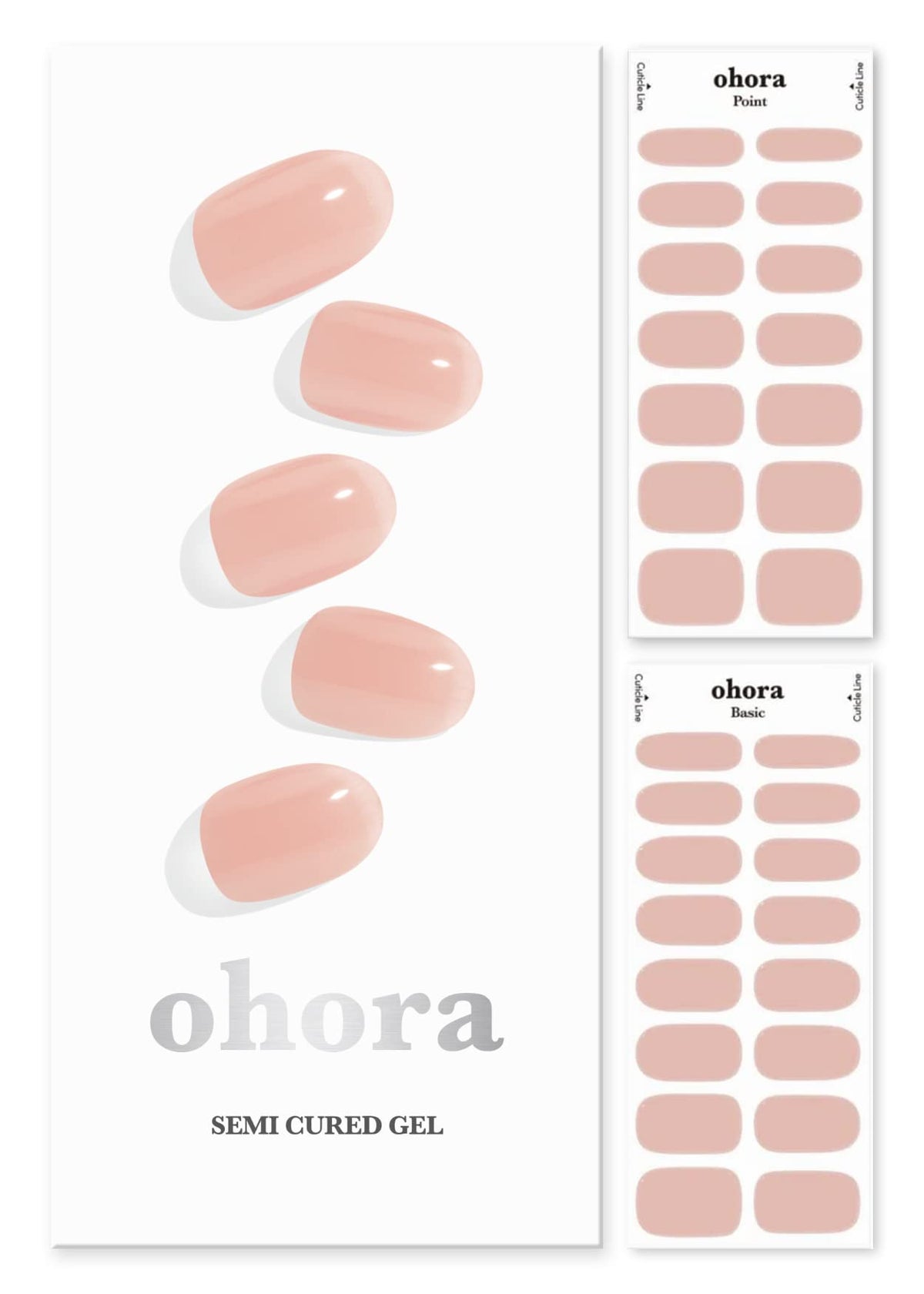 ohora Semi Cured Gel Nail Strips N Bare Apricot box shows 30 wraps for salon-ready nails.