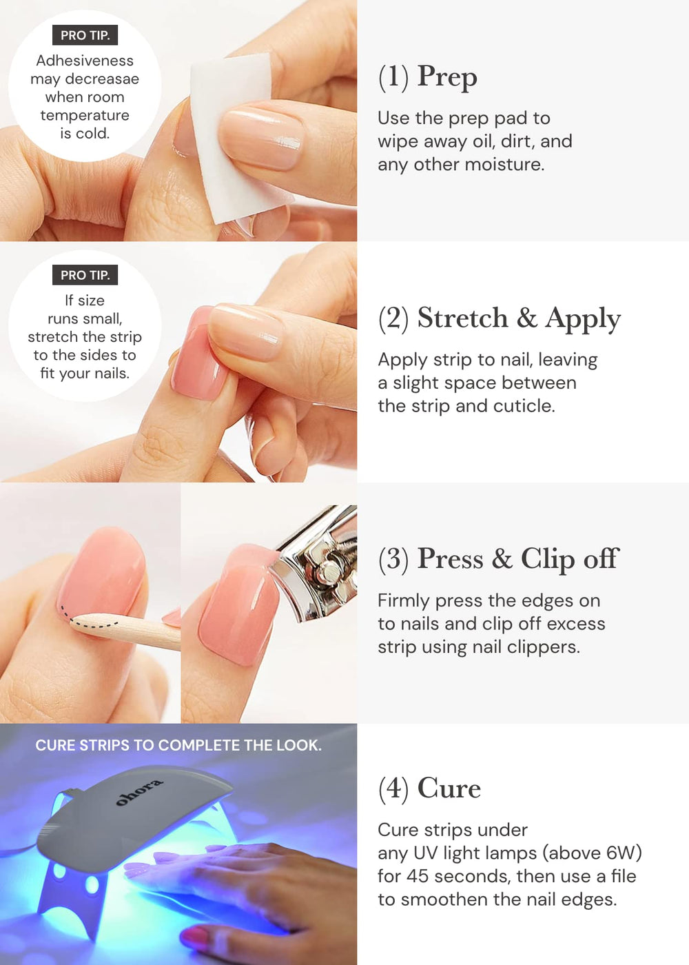 ohora Semi Cured Gel Nail Strips N Bare Apricot demonstrates precise fit for different nail shapes.