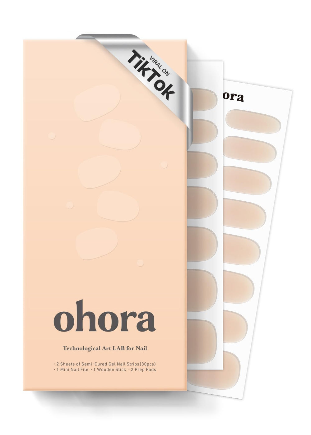 Ohora Semi Cured Nail Strips N Bare Milk Tea box shows 30 wraps for quick at home nails.